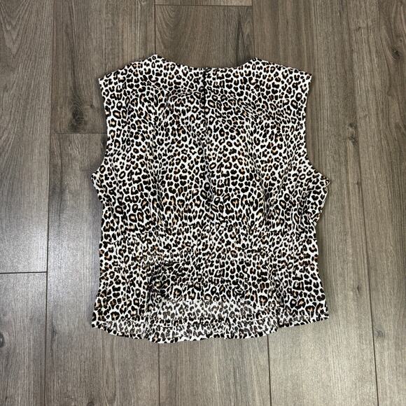 J.Crew Hyacinth Top M Tan Black Leopard Cotton Poplin Smocked Waist Sleeveless - Picture 5 of 6